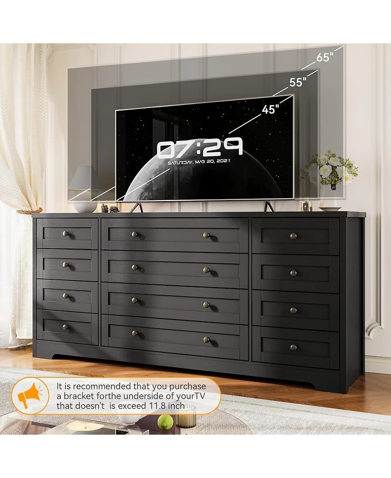 gaomon 12 Drawers Wood Dressers for Bedroom, 63" Long Wooden Dresser Living Room, Hallway, 16" Wide Tv Stand 65 Inch Tv, Sol