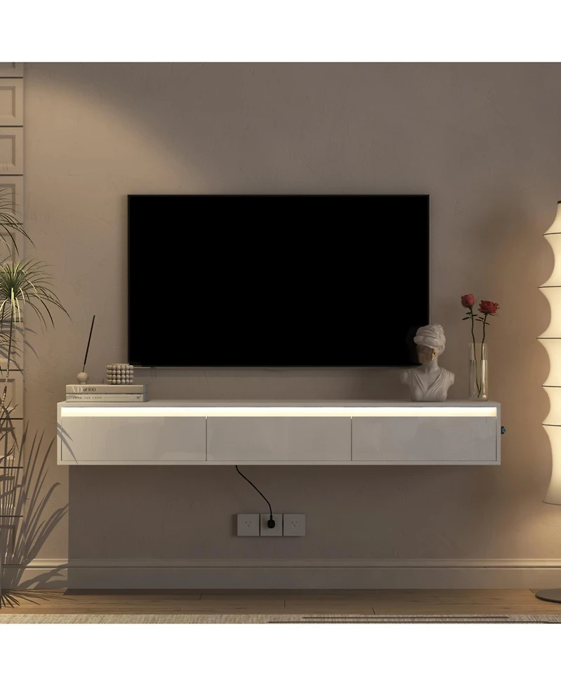 Streamdale Furniture Floating Tv Stand w/ Led & Power Outlet