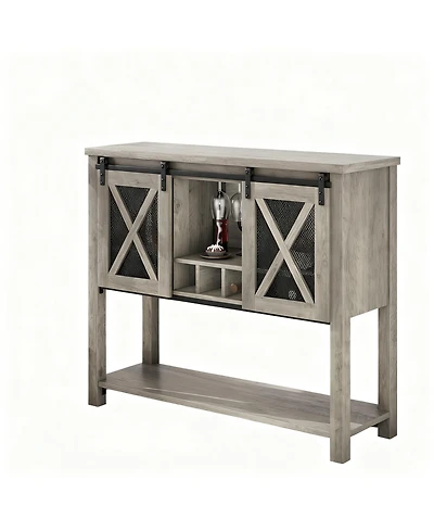 Yigii Buffet Cabinet Wine Coffee Bar Table Glass Rack Barn Mesh Door Kitchen Sideshelves