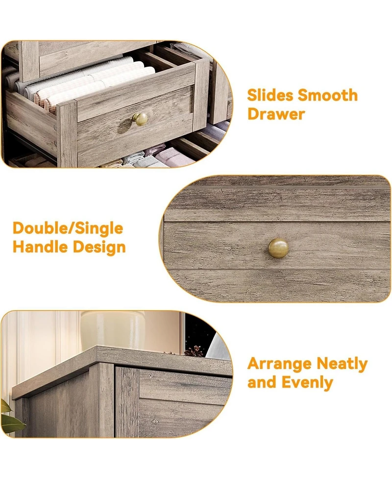 gaomon 12 Drawers Wood Dressers for Bedroom, 63" Long Wooden Dresser for Living Room, Hallway, 16" Wide Tv Stand Dresser for 65 Inch Tv, Sol