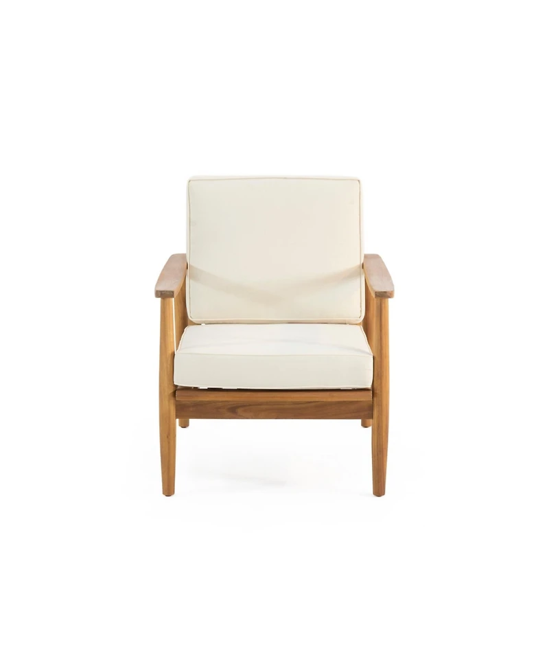 Mondawe Wood Outdoor Club Chair with Thick Cushion, Teak Finish