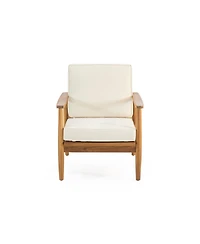 Mondawe Wood Outdoor Club Chair with Thick Cushion, Teak Finish