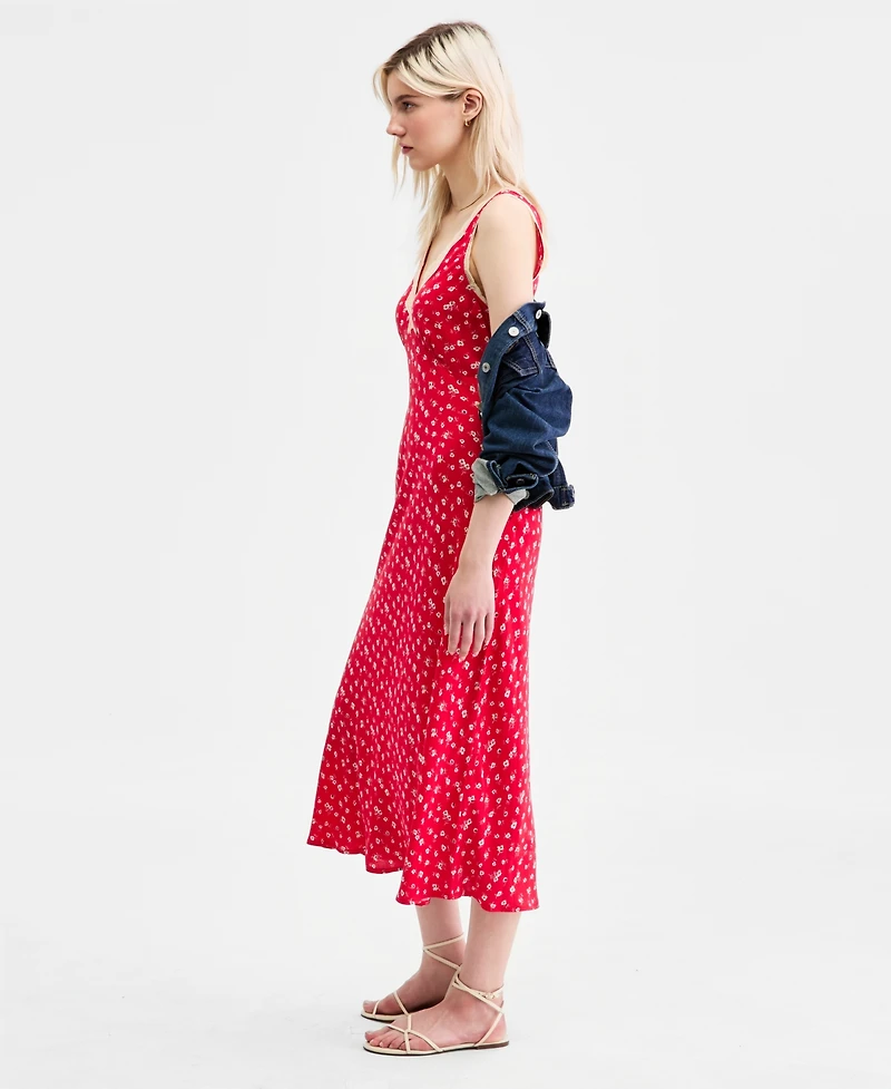 Lucky Brand Women's Simone Printed Lace-Trim Midi Dress