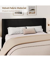 gaomon King Velvet Bed Frame with Wingback Headboard, Upholstered Platform Bed, No Box Spring Needed
