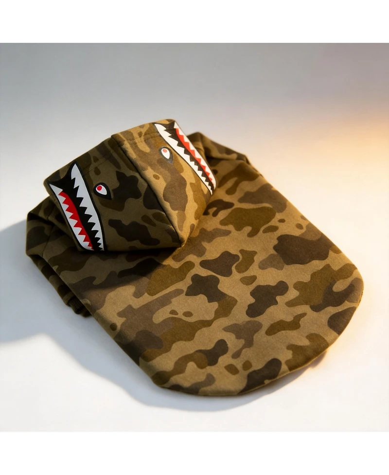 Aronkl Camo Dog Hoodie Extra Warm Fleece Lining Stretchy Fit with Shark Graphic Leash Hole