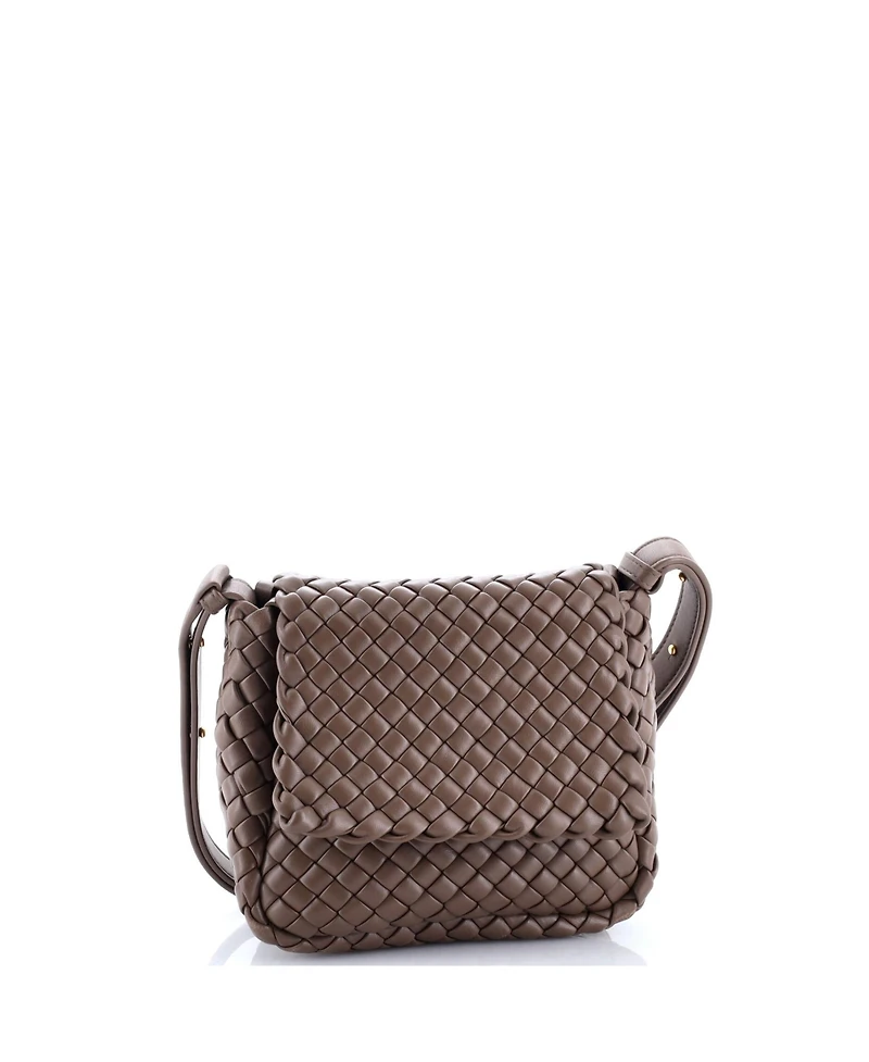 Pre-Owned Bottega Veneta Mini Cobble Flap Shoulder Bag Padded Intrecciato Leather