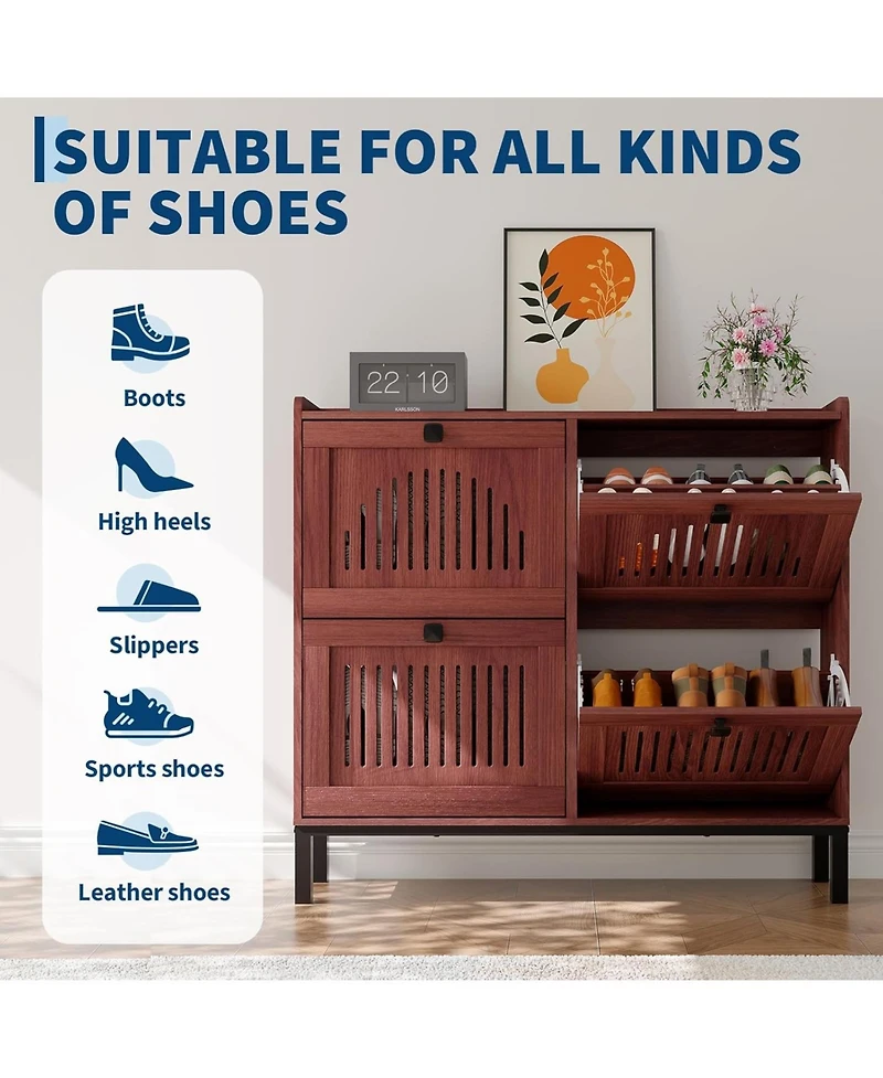 gaomon Modern Shoe Storage Cabinet with 4 Hollow-Panel Flip Drawers