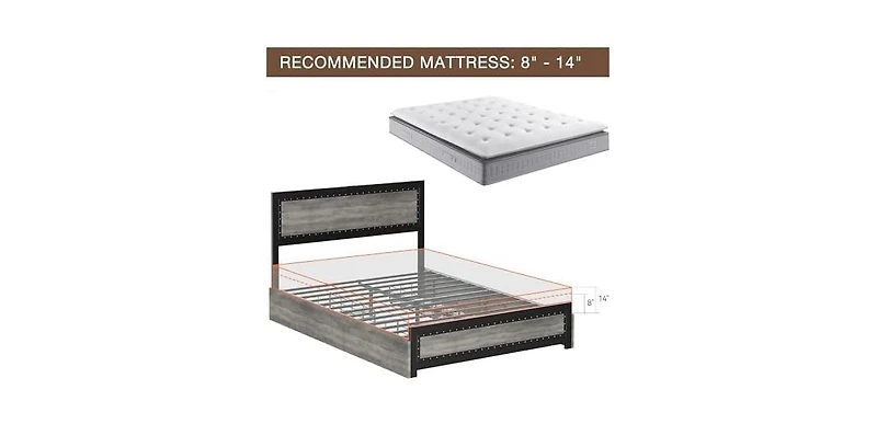 gaomon Metal Platform Bed Frame with Headboard, 4 Storage Drawers & Charging Station, Strong Slat Support