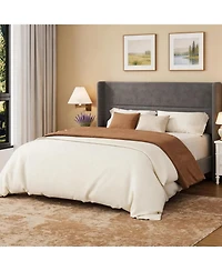 gaomon Velvet Bed Frame with Wingback Headboard, Upholstered Platform Bed with Wood Slats, No Box Spring Needed