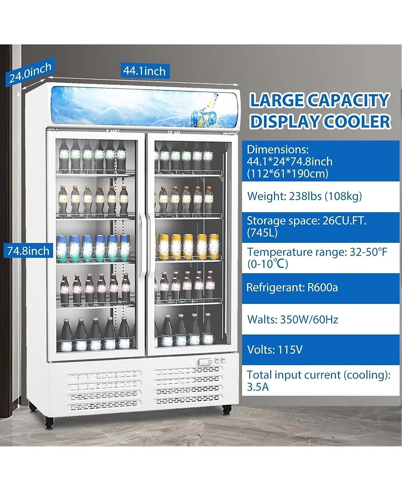 gaomon Commercial Refrigerators, 25.3 Cu.Ft. Upright Display Fridge, Beverage Cooler with Led Light, Adjustable Shelves