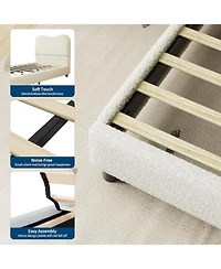 gaomon Velvet Upholstered Bed Frame Boucle Headboard Rounded Corners Low Profile Wood Slats
