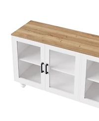Farmhouse Storage Cabinet Tv Stand with Tempered Glass Doors And Adjustable Shelves