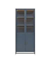 76.75" Tall Display Cabinet with Glass Doors and Led Lights