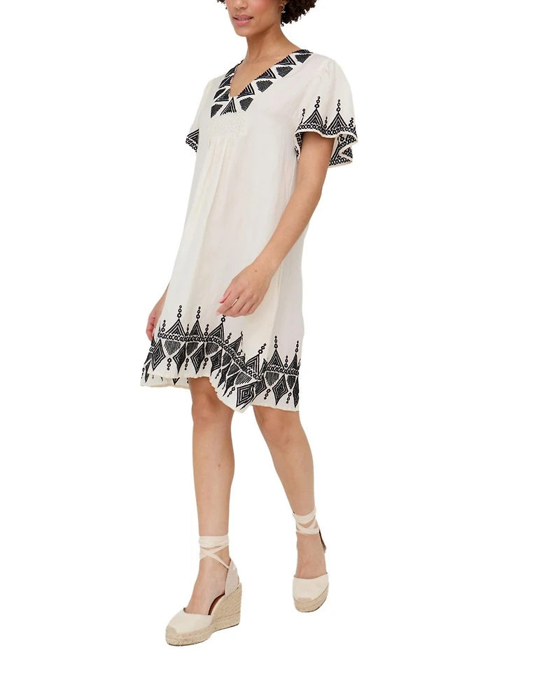 Raffya Women's Liberty V-Neck Embroidered Mini Dress