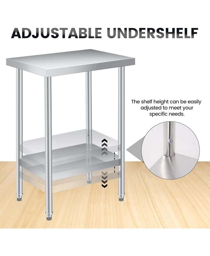 gaomon Stainless Steel Work Table 18x24x35 Inches with Adjustable Leveling Feet, Commercial Heavy Duty Kitchen Prep Table