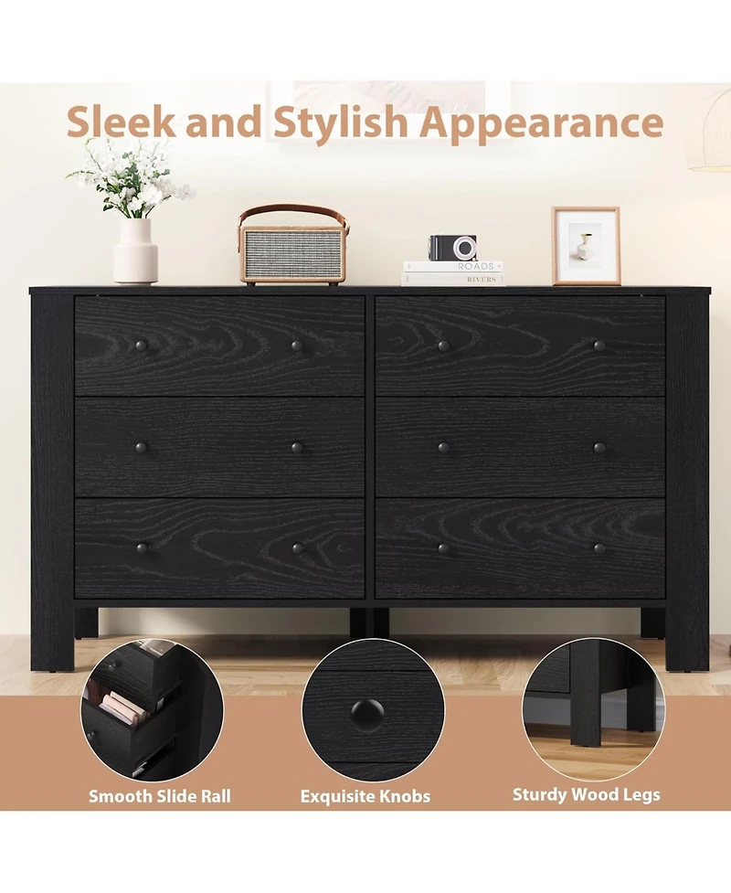 gaomon 6 Drawer Dresser with Deep Drawers and Metal Knobs
