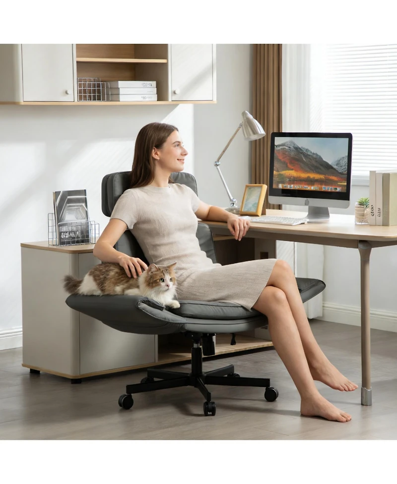 Clihome Modern Swivel Gaming Chair Pu Lounge Desk with Wide Seat, Office Chairs