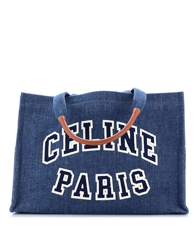 Pre-Owned Celine Large Cabas Thais Tote Denim with Applique
