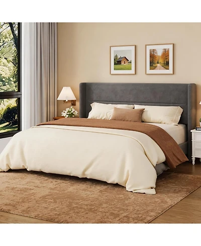 gaomon King Velvet Bed Frame with Wingback Headboard, Upholstered Platform Bed with Wood Slats