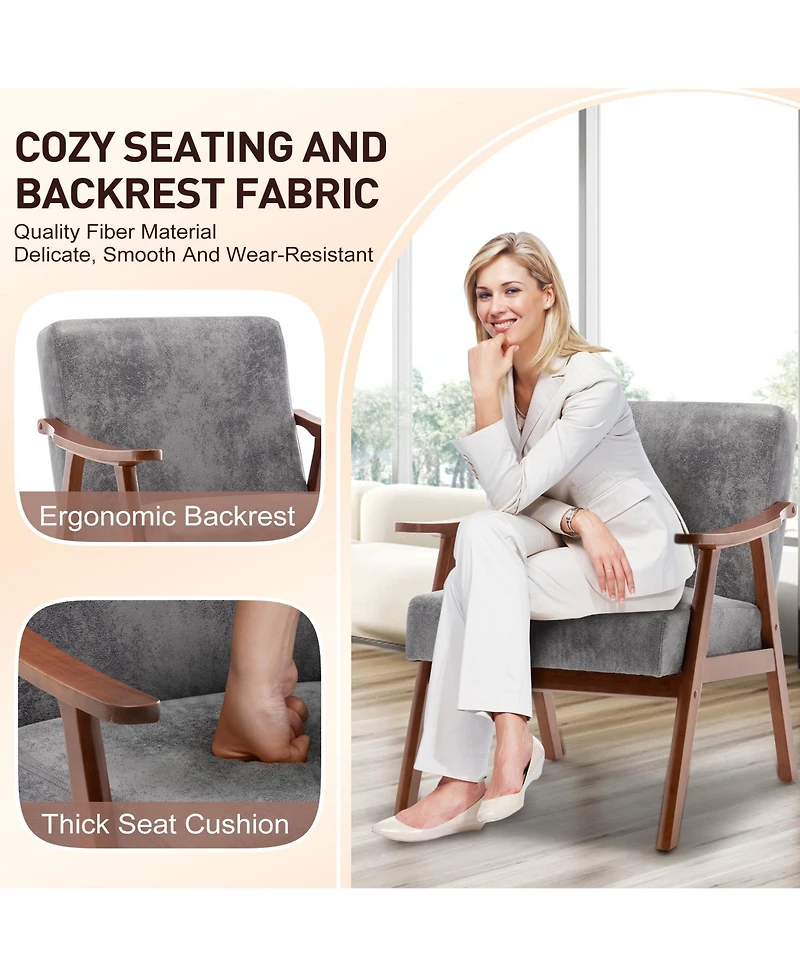 Clihome Modern Accent Chair, Living Room Chair with Solid Wood Frame, Lounge Wingback Chair