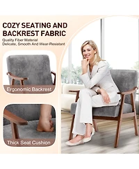 Clihome Modern Accent Chair, Living Room Chair with Solid Wood Frame, Lounge Wingback Chair