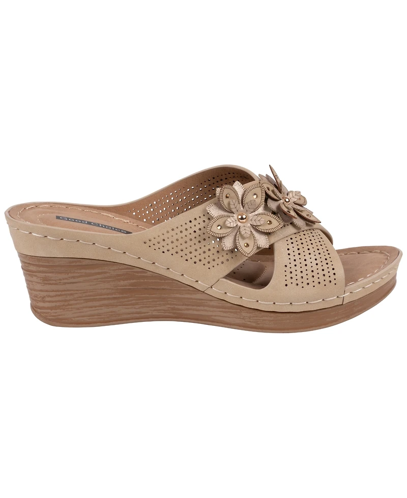 Gc Shoes Women's Nylie Floral Slip-On Wedge Sandals