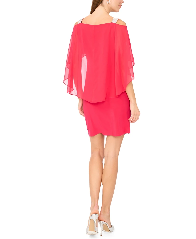 Msk Beaded-Strap Capelet-Back Dress