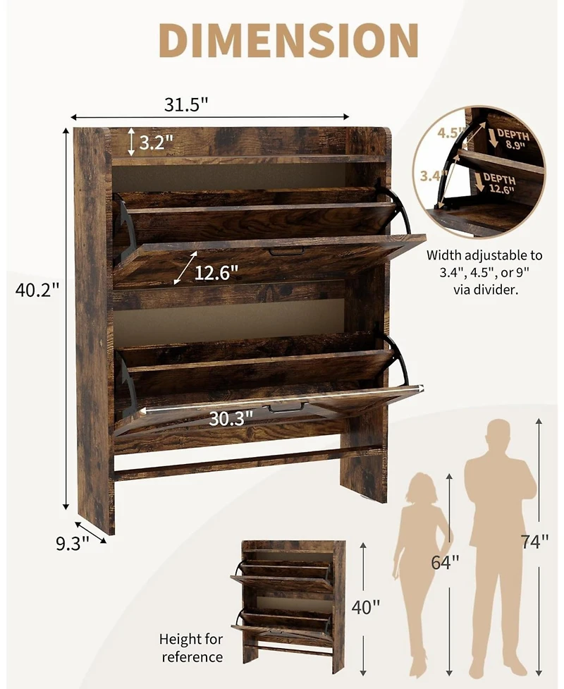 gaomon Narrow Freestanding Shoe Storage Cabinet with 2 Flip Drawers