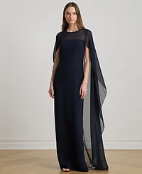 Lauren Ralph Women's Round-Neck Cape-Overlay Georgette Ball Gown