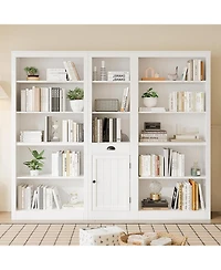 gaomon 3-Shelf Bookcase with Cabinet, 71" Tall Storage Bookshelf with Open Shelves and Door Organizer, Modern White Book Shelf