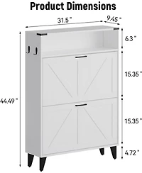 gaomon Narrow Farmhouse Shoe Cabinet with 2 Flip Drawers and Adjustable Shelf