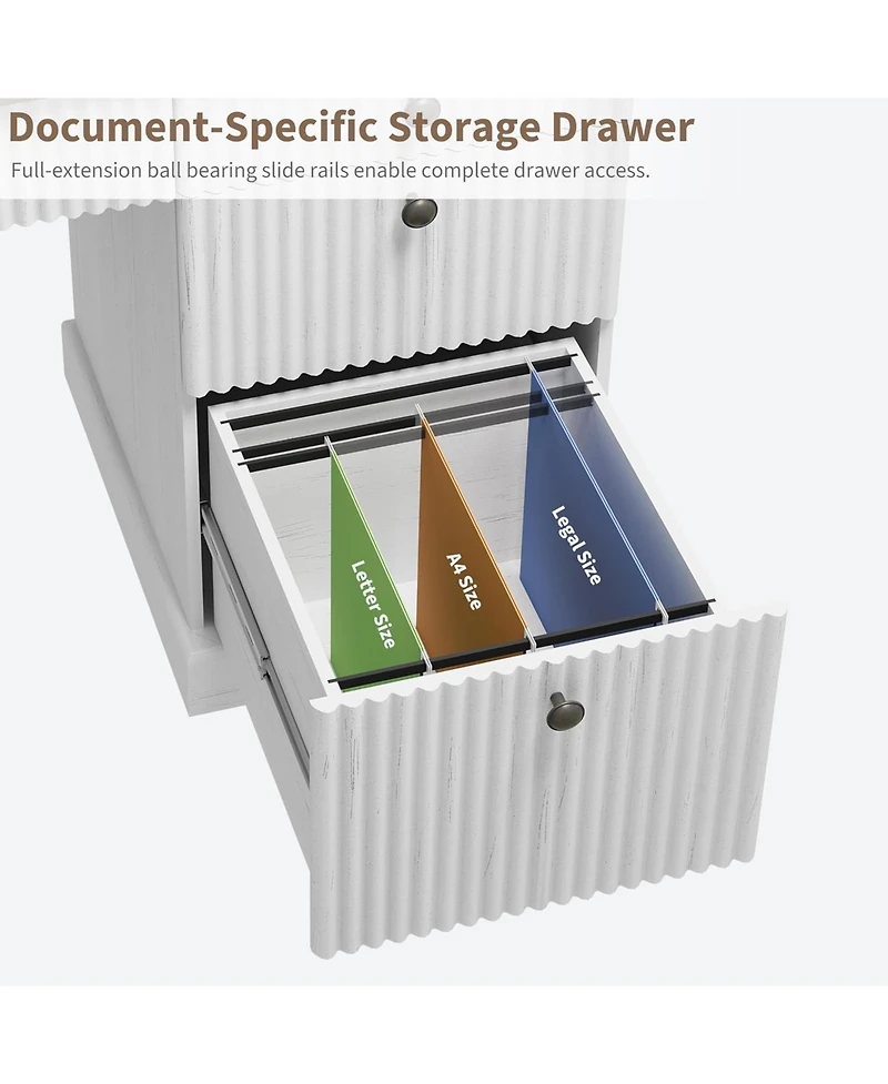 gaomon Fluted Home Office Desk Storage, in Modern Executive Desk with Charging Station, Wooden Computer Writing Desk with File Cabinet And Drawers