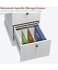 gaomon Fluted Home Office Desk Storage, in Modern Executive Desk with Charging Station, Wooden Computer Writing Desk with File Cabinet And Drawers