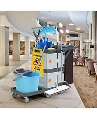 gaomon Commercial Janitorial Cart with Cabinet, Multi Purpose 3 Ply Plastic Housekeeping Cart with 30 Gallon Bag, 200 lbs Utility Cart