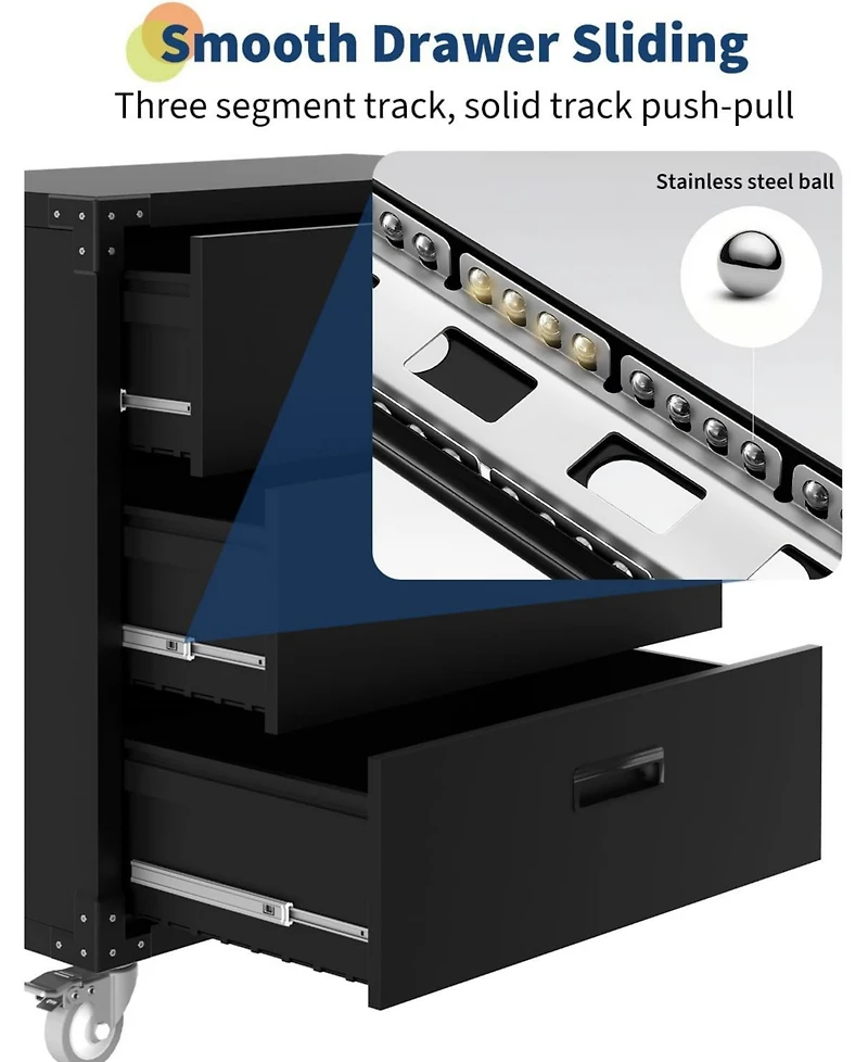 gaomon 3 Drawers Metal Tool Cabinet with Wheels, Black Garage Storage Cabinets, Easy Assembly Rolling Tool Chest for Home, Warehouse