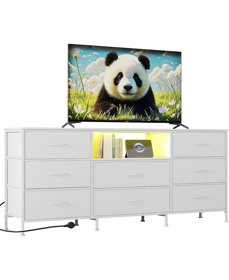 gaomon Tv Stand Dresser for 45-65 Inch Tv, Entertainment Center with Led Lights, 8 Fabric Drawers, Metal Frame Storage Cabinet