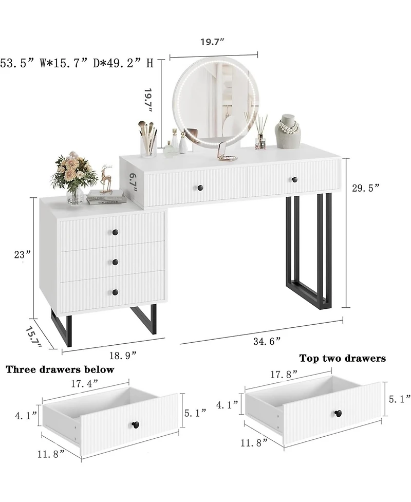 gaomon Vanity Desk with Mirror and Lights, Small Makeup Vanity with 5 Drawers for Bedroom, Modern Makeup Vanity Organizer