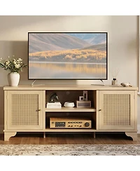 gaomon 61.8" Rattan Tv Stand for TVs up to 70", Boho Entertainment Center Table, Media Console with Storage