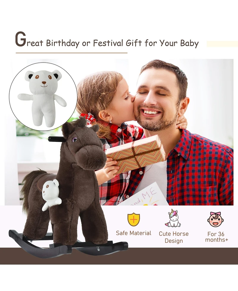 Qaba Kids Plush Ride-On Rocking Horse Toy Chair w/ Soft Plush Toy