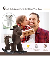 Qaba Kids Plush Ride-On Rocking Horse Toy Chair w/ Soft Plush Toy