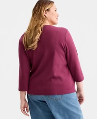 Style & Co Plus 3/4-Sleeve Cotton Henley Top, Exclusively at Macy's