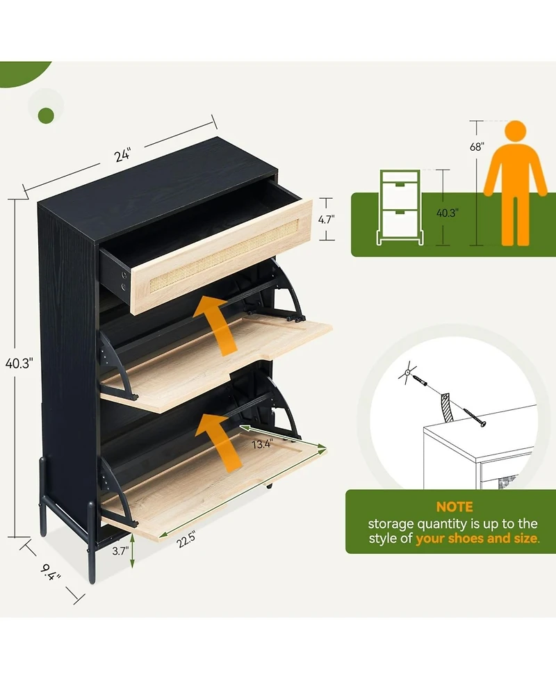 gaomon Slim Freestanding Wooden Shoe Cabinet with 2 Flip Drawers and Linen Front Panels