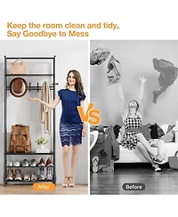 gaomon 23.6" Metal and Mdf Hall Tree with 5 Hooks and 4-Tier Storage Shelf