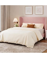 gaomon Full Upholstered Platform Bed Frame with Wingback Headboard, Wood Slats Support, No Box Spring Needed