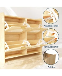 gaomon Rattan Shoe Storage Cabinet with 4 Flip Drawers, Free Standing Narrow Shoe Organizer Cabinet with Rattan Doors, Wooden Shoe Rack