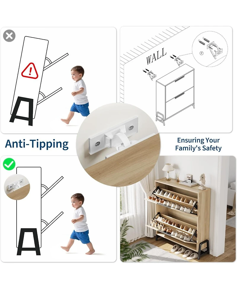 gaomon Oak Freestanding Narrow Shoe Cabinet