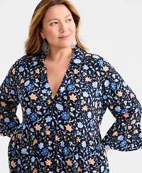 Style & Co Plus Printed V-Neck Tiered Dress, Macy's Exclusive