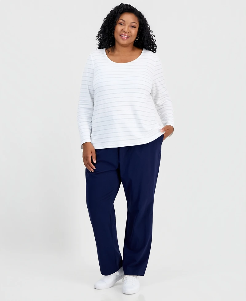 Style & Co Plus Double-Stripe Scoop-Neck Top, Macy's Exclusive