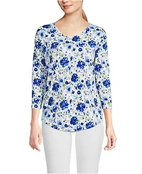 Lands' End Women's 3/4 Sleeve Lightweight Jersey Shirttail Tee