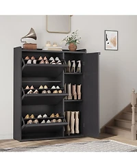 gaomon Freestanding Wooden Shoe Cabinet with 3 Flip Drawers and Side Door